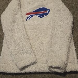 NFL Cream Sherpa Pullover with Blue & Red Buffalo Logo